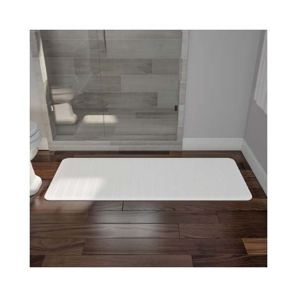 Hastings Home Oversized Bathroom Rug Memory Foam Bath Mat Textured Stripes with Non-Slip Absorbent Runner, White 166452CHB - main